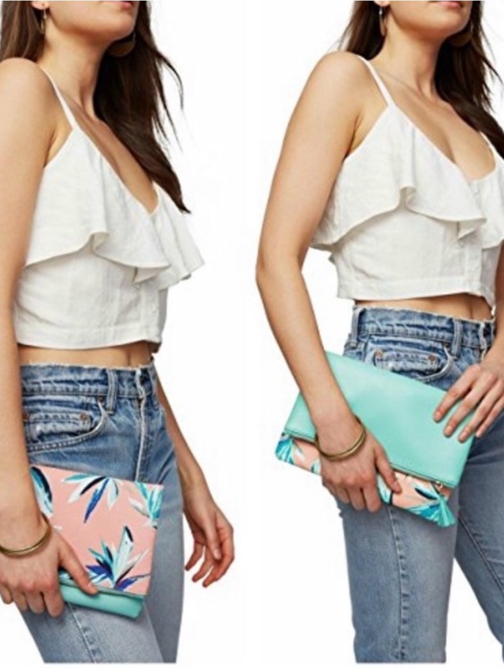 Rachel Pally Paradise Clutch Mint & Pink Tropical Foldover Clutch